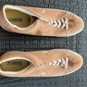 New Converse All Stars, tan and blue. Size 16. New and never worn
